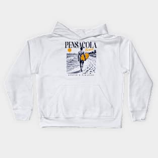 Vintage Surfing Pensacola Beach, Florida // Retro Surfer Sketch // Surfer's Paradise Kids Hoodie